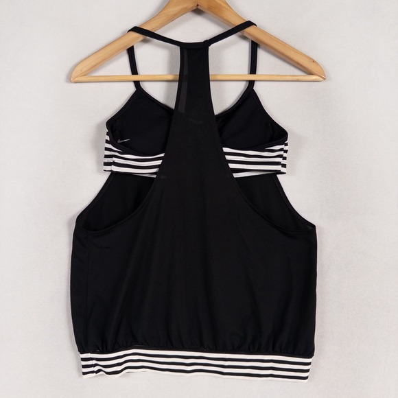 Nike Tankini Swim Top Womens Sz Small Black White Striped Layered Sporty - Picture 3 of 7